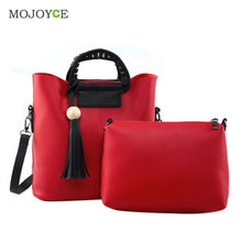 2pcs Fasion Women Leather Handbag PU Tote Wooden Beads Tassel Shoulder Women Messenger Bags Sac A Main 1STL ELY