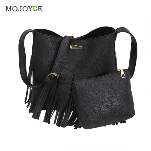 2pcs PU Lether Women Bag Tassel Shoulder Crossbody Bag Retro Women Leather Handbags Women Messenger Bag ELY