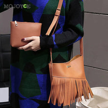 2pcs PU Lether Women Bag Tassel Shoulder Crossbody Bag Retro Women Leather Handbags Women Messenger Bag ELY
