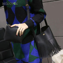 2pcs PU Lether Women Bag Tassel Shoulder Crossbody Bag Retro Women Leather Handbags Women Messenger Bag ELY