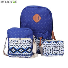 3pcs Fasion Canvas Women Backpack Girls School Bags Ethnic Vintage Retro Dot Printing Canvas Backpacks Composite Clutch ELY