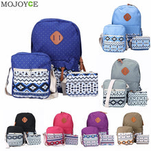 3pcs Fasion Canvas Women Backpack Girls School Bags Ethnic Vintage Retro Dot Printing Canvas Backpacks Composite Clutch ELY