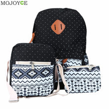3pcs Fasion Canvas Women Backpack Girls School Bags Ethnic Vintage Retro Dot Printing Canvas Backpacks Composite Clutch ELY