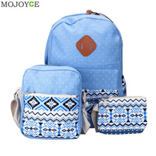 3pcs Fasion Canvas Women Backpack Girls School Bags Ethnic Vintage Retro Dot Printing Canvas Backpacks Composite Clutch ELY