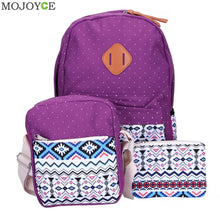 3pcs Fasion Canvas Women Backpack Girls School Bags Ethnic Vintage Retro Dot Printing Canvas Backpacks Composite Clutch ELY
