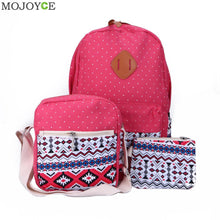 3pcs Fasion Canvas Women Backpack Girls School Bags Ethnic Vintage Retro Dot Printing Canvas Backpacks Composite Clutch ELY