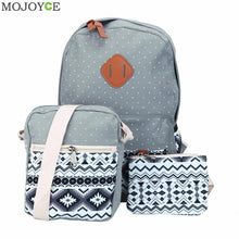 3pcs Fasion Canvas Women Backpack Girls School Bags Ethnic Vintage Retro Dot Printing Canvas Backpacks Composite Clutch ELY