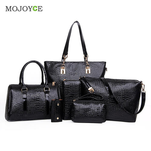 6Pcs CROCO Pattern Women Leather Handbags Shoulder Crossbody Bags Handbags Women Famous Brands Women Messenger Bag 1STL ELY