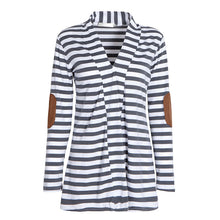 Striped Bomber Jacket Women Cardigan Long Sleeve Elbow Patchwork Knitted Cotton Thin Jumper Long Women Basic Coats ELY