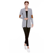 Striped Bomber Jacket Women Cardigan Long Sleeve Elbow Patchwork Knitted Cotton Thin Jumper Long Women Basic Coats ELY