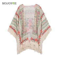 Batwing Sleeve Printed Tassels Kimono Chiffon Blouse Shawl Sun Protection Cover Women Blouses Blusas Feminino Women Tops 1STL ELY
