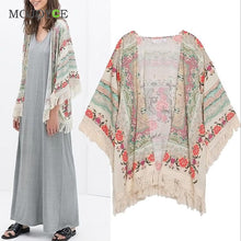 Batwing Sleeve Printed Tassels Kimono Chiffon Blouse Shawl Sun Protection Cover Women Blouses Blusas Feminino Women Tops 1STL ELY