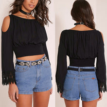 Beach Style O-neck Long Sleeve Crop Top with Lace Women Casual Blouses 1STL ELY