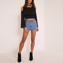 Beach Style O-neck Long Sleeve Crop Top with Lace Women Casual Blouses 1STL ELY