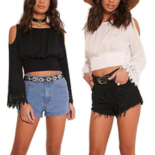 Beach Style O-neck Long Sleeve Crop Top with Lace Women Casual Blouses 1STL ELY