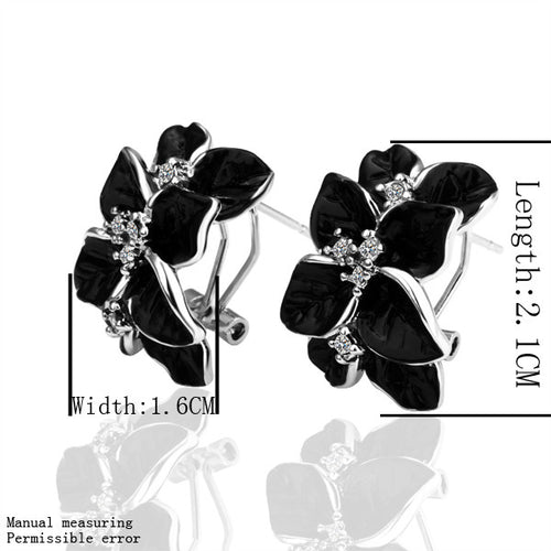 Best Friends jewerly 18K Gold Plated Earing black flower stud earrings brincos SMTPE 17 ELY