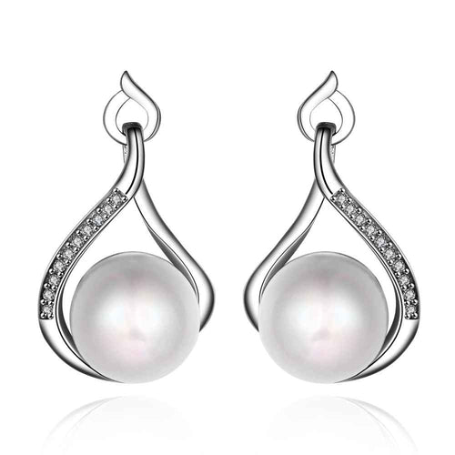 Best Gift Platinum Plated earing drop water simulated pearl stud earrings earings NPLE 31 ELY