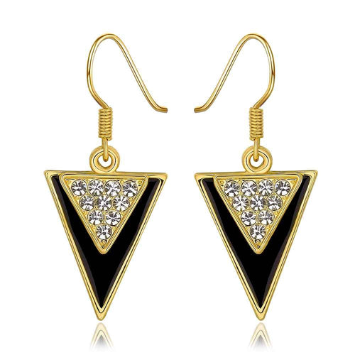 Best Gifts girl jewerly 18K Gold Plated Earing triangle black sideway earrings brincos SMTPE995 ELY