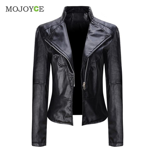 Black Slim Motorcycle Zipper Jacket Soft PU Leather Short Biker Coat Outwear Biker Jacket Jaqueta Feminina Damen Jacket Women ELY