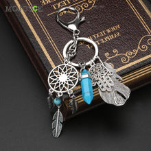 Blue Agate Keyring Silver Leaves Dreamcatcher Bag Car Keychain Jewelry ELY