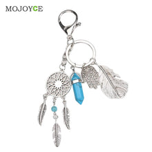 Blue Agate Keyring Silver Leaves Dreamcatcher Bag Car Keychain Jewelry ELY
