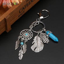 Blue Agate Keyring Silver Leaves Dreamcatcher Bag Car Keychain Jewelry ELY