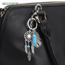 Blue Agate Keyring Silver Leaves Dreamcatcher Bag Car Keychain Jewelry ELY