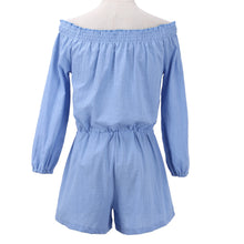 Blue Off Shoulder Rompers Womens Jumpsuit Shorts Beach Playsuit Linen Jumpsuit Cotton Bodysuit Combinaison Femme ELY