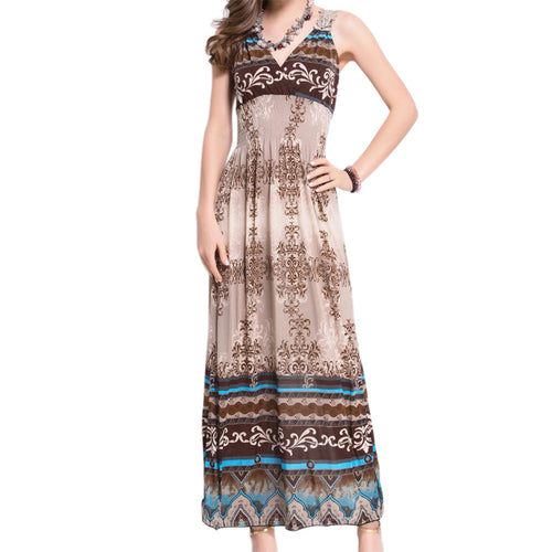 Bohemia Printing Dress Boho Beach Resort Long Dress Vestidos V-neck Lace Hook Flower One Size Women Dress Vestido ELY