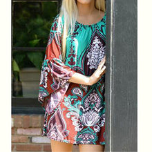 Bohemian Printed Off-shoulder O-neck Party Beach Dress Boho Vestidos Dress 1 STL ELY