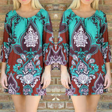 Bohemian Printed Off-shoulder O-neck Party Beach Dress Boho Vestidos Dress 1 STL ELY