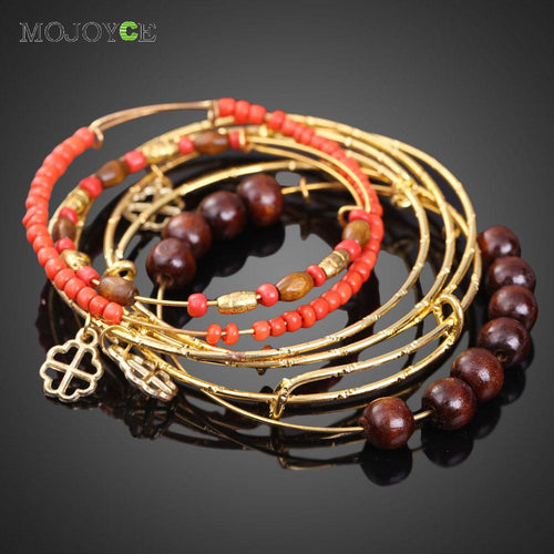 Bohemian Style Lady Retro Multilayer Cross Pendant Pine Bead Alloy Bracelet 1STL ELY