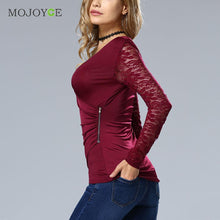 Bud Silk Lace Stitching T-Shirt Elegant V neck Long Sleeve Women Office Tops Ladies Casual Zip Women Top Blusa Tee ELY