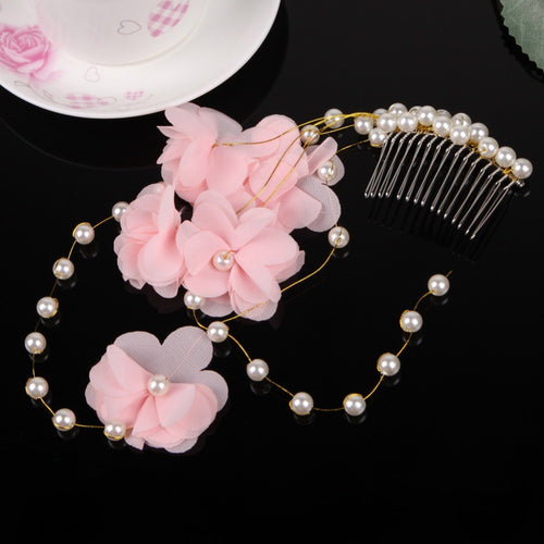Bueaty Pink Silk Flowers With Pearls Tiara Comb Bride Headwear Wedding Bridal Hair Accessories Fine Jewelry with Hair Comb ELY
