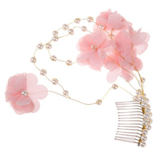 Bueaty Pink Silk Flowers With Pearls Tiara Comb Bride Headwear Wedding Bridal Hair Accessories Fine Jewelry with Hair Comb ELY