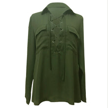 Bust Pocket V-Neck Women Blouses Bandage Lapel Long Sleeve Blouse Shirt Army Green Women Tops Chiffon Blusas Feminino 1STL ELY
