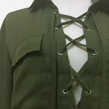 Bust Pocket V-Neck Women Blouses Bandage Lapel Long Sleeve Blouse Shirt Army Green Women Tops Chiffon Blusas Feminino 1STL ELY