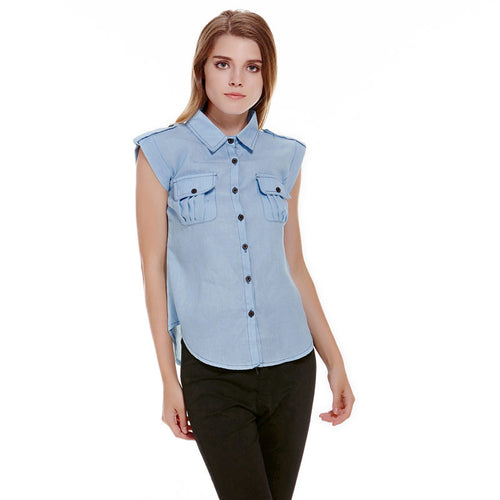 Camisa Short Sleeve Denim Shirt Women Casual Jeans Shirts Blusa Denim Camisa Feminina Jeans Shirt Women Blouse blusas femininas ELY