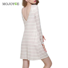 Casual Backless Striped Women Dress Long Sleeve A Line Dress Vestidos SMLXL Beige Dress vestido de festa 1STL ELY