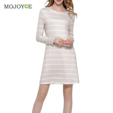Casual Backless Striped Women Dress Long Sleeve A Line Dress Vestidos SMLXL Beige Dress vestido de festa 1STL ELY