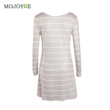Casual Backless Striped Women Dress Long Sleeve A Line Dress Vestidos SMLXL Beige Dress vestido de festa 1STL ELY