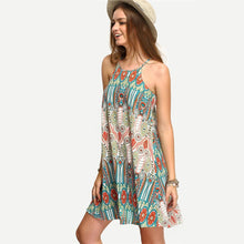 Casual Boho Mini Women Dress Strap Beach Dress Floral Print Tunic Sleeveless Short Chiffon Dress Vestido de renda 1STL ELY