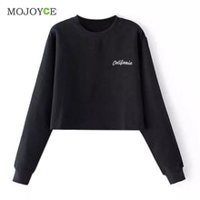 Casual Cotton Embroidered Letter Long Sleeve Sweatshirt Crop Top Black Grey Women Top Sweatshirt Women ELY