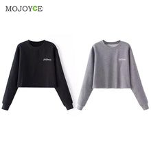 Casual Cotton Embroidered Letter Long Sleeve Sweatshirt Crop Top Black Grey Women Top Sweatshirt Women ELY