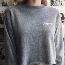 Casual Cotton Embroidered Letter Long Sleeve Sweatshirt Crop Top Black Grey Women Top Sweatshirt Women ELY