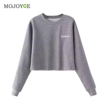 Casual Cotton Embroidered Letter Long Sleeve Sweatshirt Crop Top Black Grey Women Top Sweatshirt Women ELY