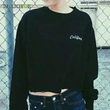 Casual Cotton Embroidered Letter Long Sleeve Sweatshirt Crop Top Black Grey Women Top Sweatshirt Women ELY