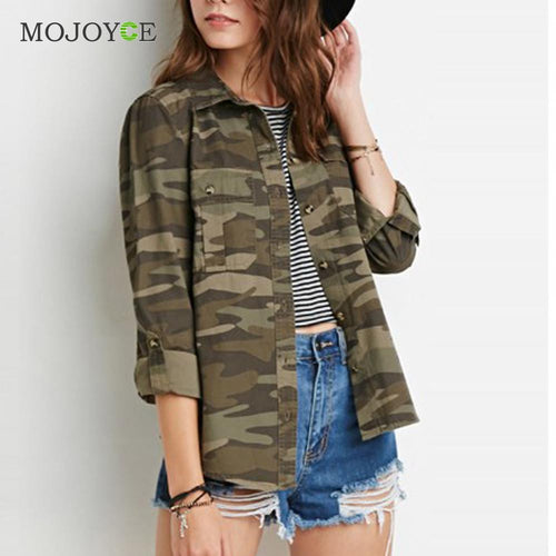 Casual jacket Women Camouflage Army Jacket Sheath Outerwear Pocket Vogue Women Coat Cardigan jaqueta feminina ELY