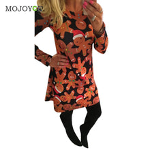 Casual Gingerbread Man Christmas Women Dress Snowman Snowflake Printed Long Sleeve Dress Christmas Vestidos Plus Size ELY