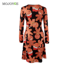 Casual Gingerbread Man Christmas Women Dress Snowman Snowflake Printed Long Sleeve Dress Christmas Vestidos Plus Size ELY